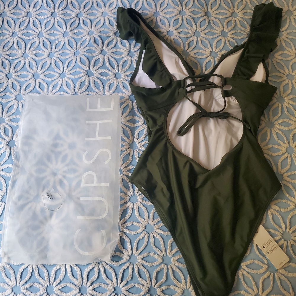 Cupshe Moss Green Ruffle One Piece Swimsuit - Picture 6 of 6